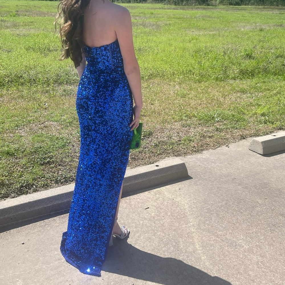 Royal Blue Embellished Strapless Gown